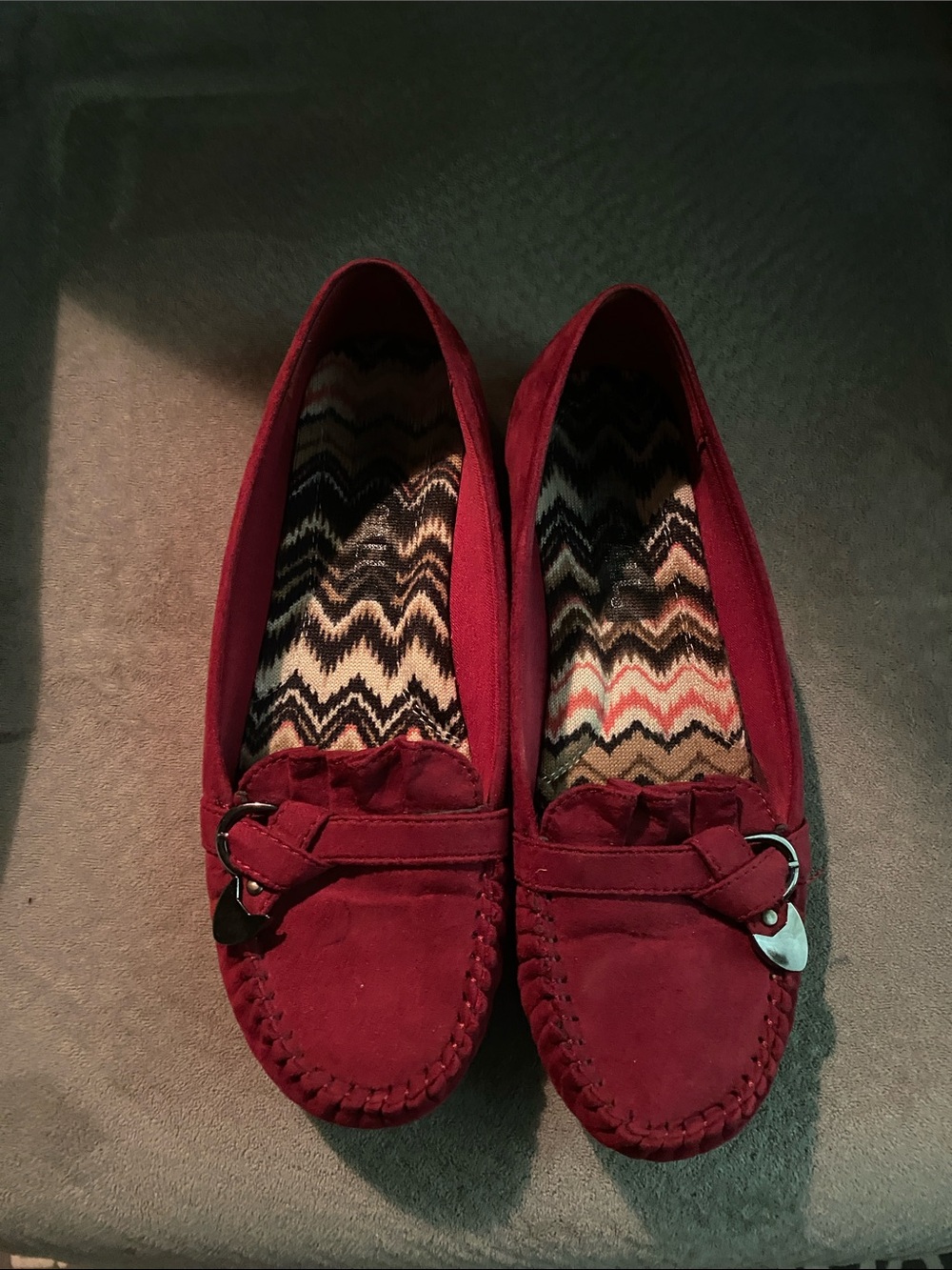 Women's Wine Suede Moccasins with Buckle Accent